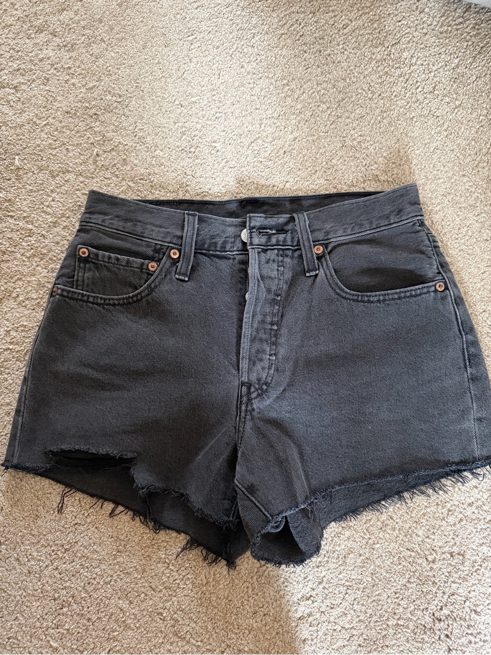 Levi's Black High-Rise Frayed Hem 501 Shorts